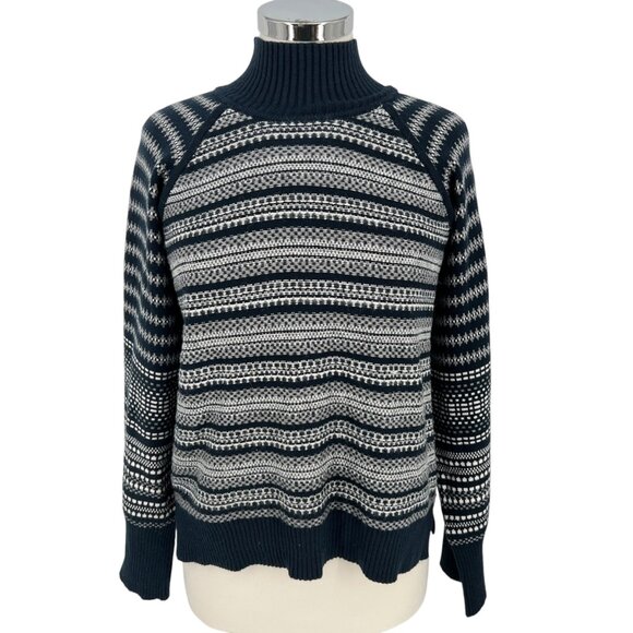 Cyrus Nordic Style Striped Knit Mock Neck Sweater Dark Blue White Size Medium - Picture 1 of 12